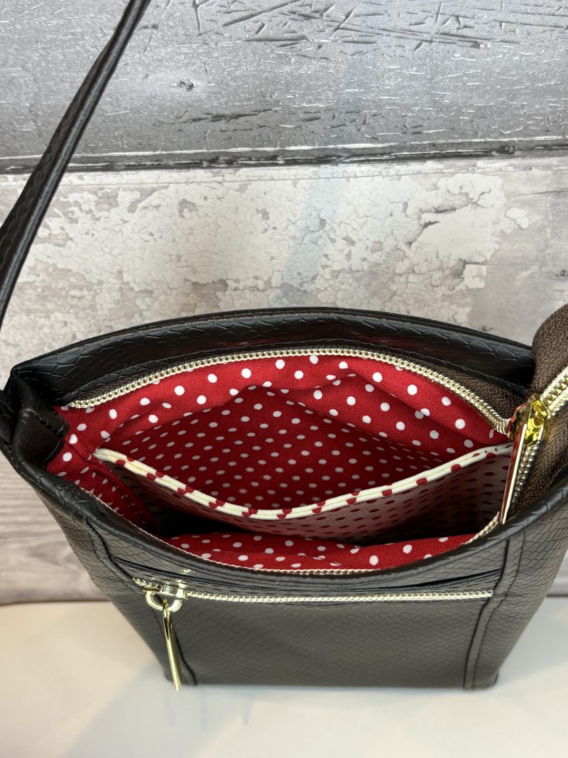 Brown snakeskin effect faux vinyl mini crossbody pouch