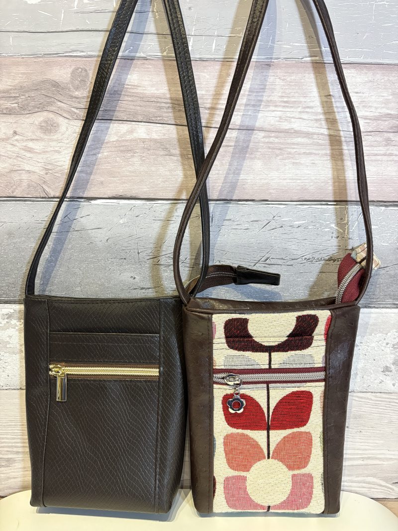 Brown snakeskin effect faux vinyl mini crossbody pouch