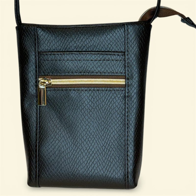 Brown snakeskin effect faux vinyl mini crossbody pouch