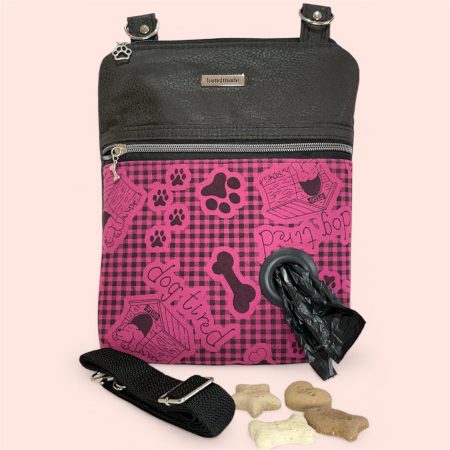 Black and Pink Dog Walking Crossbody Bag
