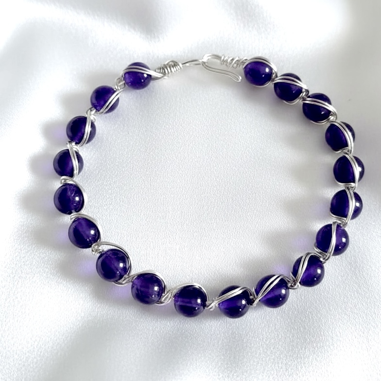Handmade Wire Wrapped Purple Chalcedony Bangle