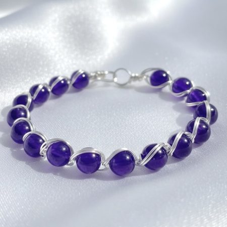 Handmade Wire Wrapped Purple Chalcedony Bangle
