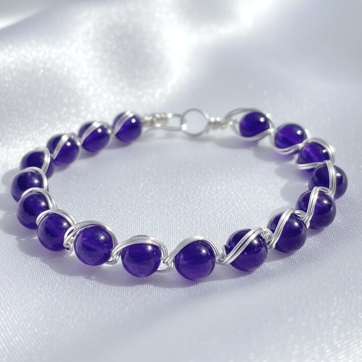 Handmade Wire Wrapped Purple Chalcedony Bangle