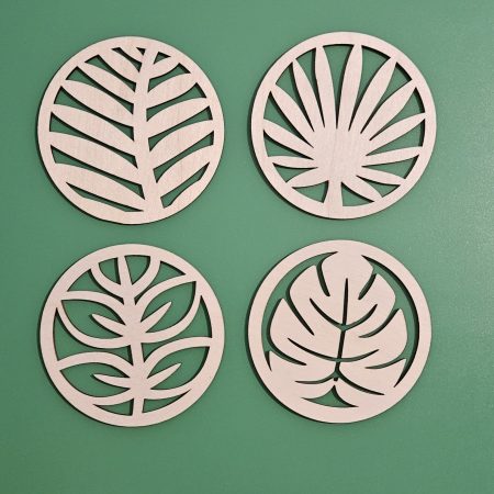 Laser cut coasters set of 4 plant leaf design lightweight coasters