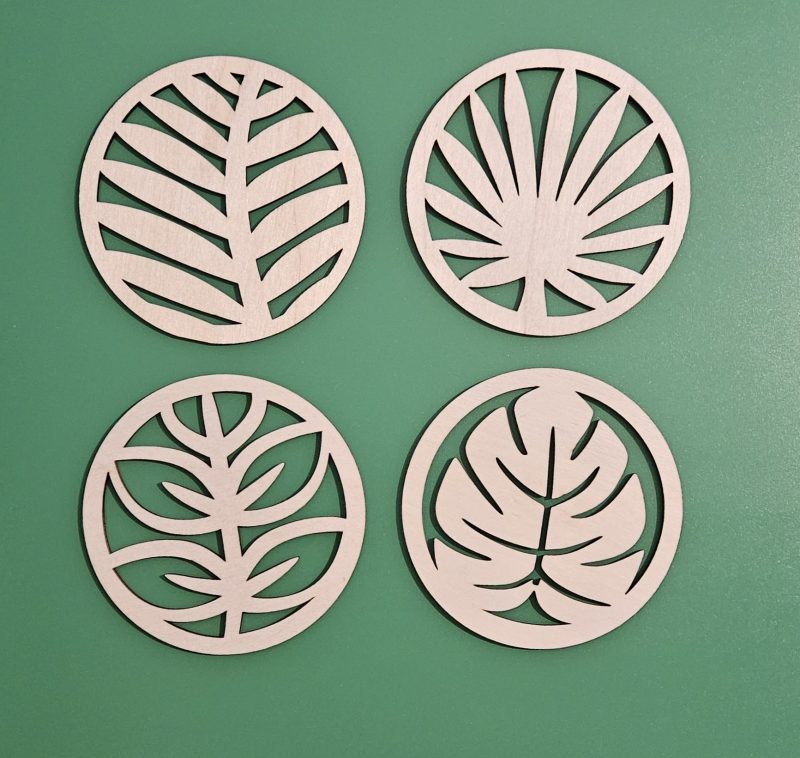 Laser cut coasters set of 4 plant leaf design lightweight coasters