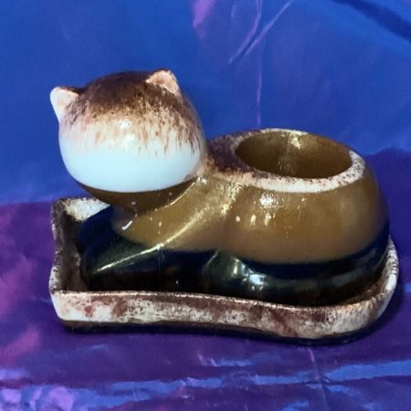 Handcrafted Cappuccino Inspired Cat Planter & Tray. Succulent Cactus Plant Pot.