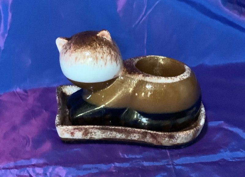 Handcrafted Cappuccino Inspired Cat Planter & Tray. Succulent Cactus Plant Pot.
