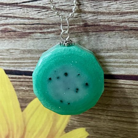 Handcrafted Pendants. Green, Black & White OOAK. 35mm Dodecagon. Silver Plated 18 inch Chain. (Copy)