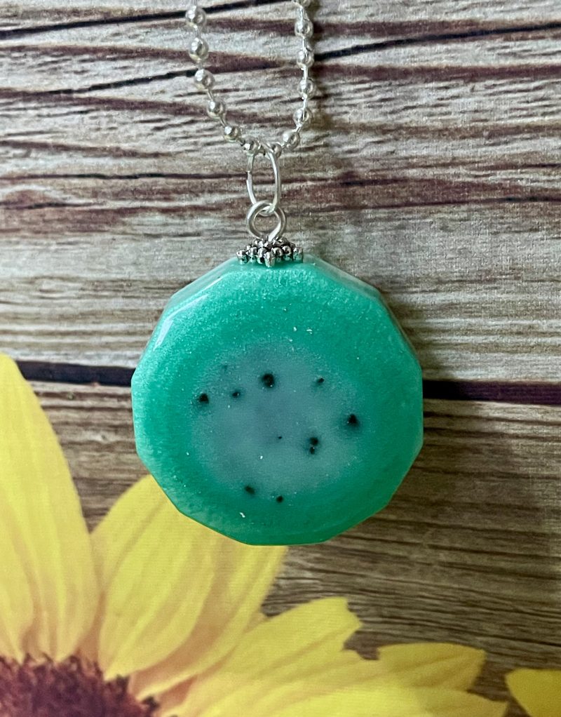 Handcrafted Pendants. Green, Black & White OOAK. 35mm Dodecagon. Silver Plated 18 inch Chain. (Copy)