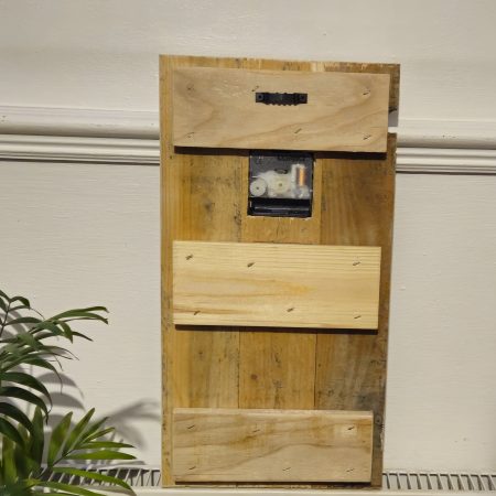 Wooden wall clock. Handmade from pallet wood. Air balloon theme. Quartz movement. Battery operated.