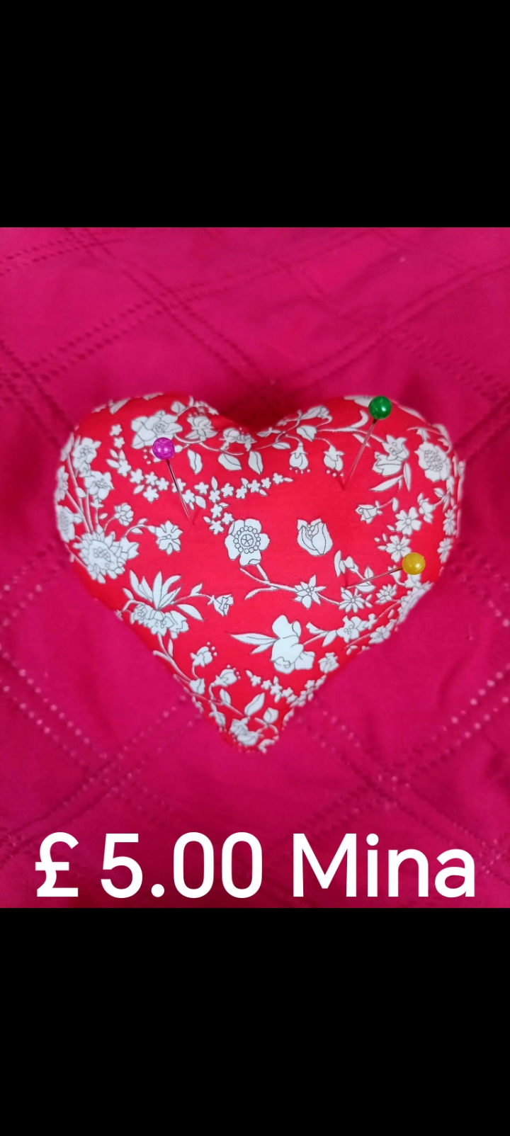 Handsewn Liberty Fabric Tana Lawn Pin Cushion Love Heart