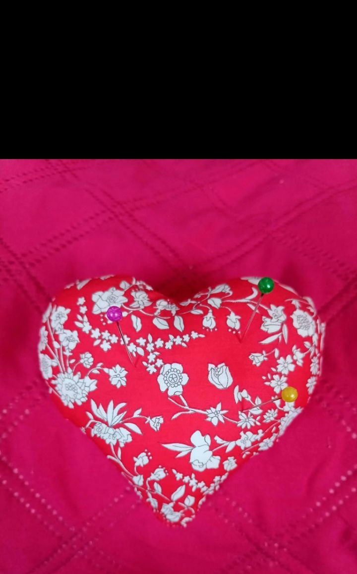 Handsewn Liberty Fabric Tana Lawn Pin Cushion Love Heart
