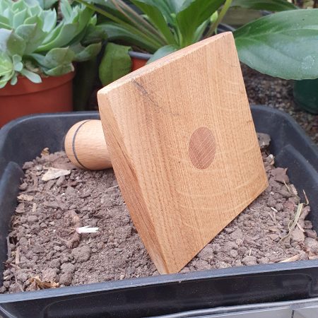 Seed tray Tamper 10cm square made from salvaged oak wood