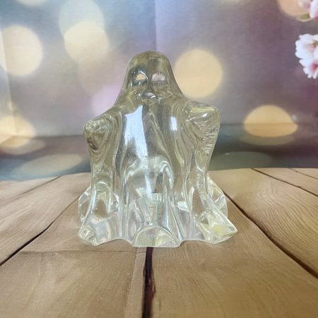 Adorable handcrafted resin ghost ornament. Clear with Silver Glitter.