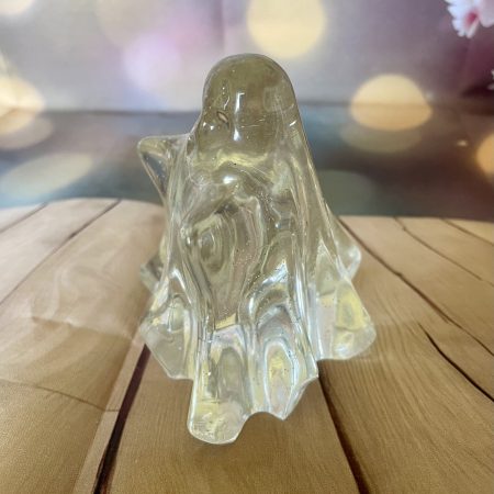 Adorable handcrafted resin ghost ornament. Clear with Silver Glitter.