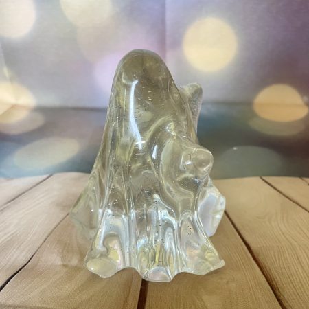 Adorable handcrafted resin ghost ornament. Clear with Silver Glitter.