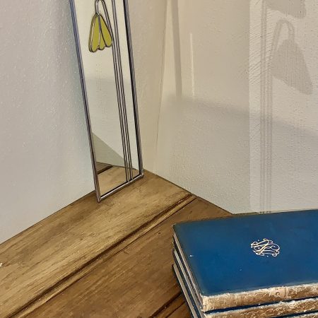 Stained glass effect Mirror with Art nouveau style pink and white leaf pattern. (Copy)