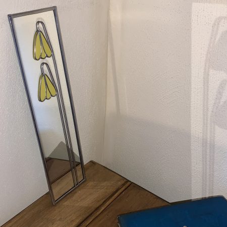 Stained glass effect Mirror with Art nouveau style pink and white leaf pattern. (Copy)