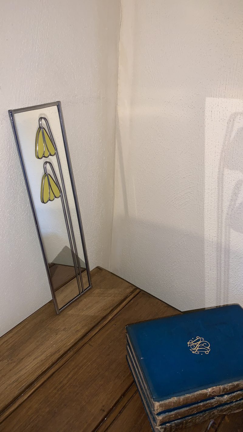 Stained glass effect Mirror with Art nouveau style pink and white leaf pattern. (Copy)