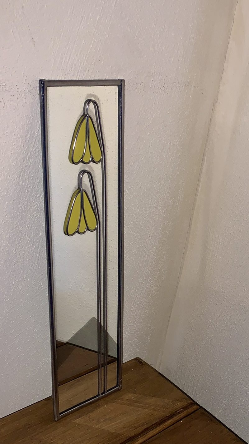 Stained glass effect Mirror with Art nouveau style pink and white leaf pattern. (Copy)