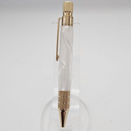 Headwind Twist Pen with Gold Trim and White Pearlescent Resin