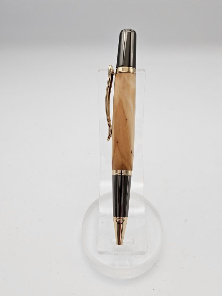 Sirocco Cherry Wood Twist Pen with Black and Gold Accents