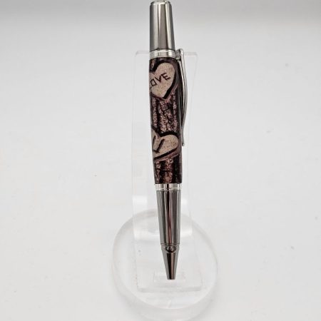 Handmade Sirocco Pen with Tree Bark Resin Body and Carved Hearts