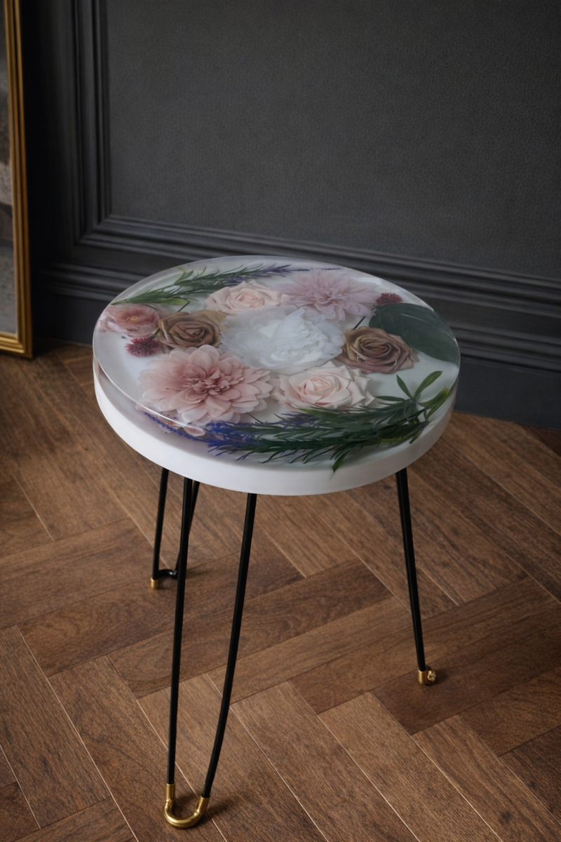Handmade resin flowered coffee/ end table