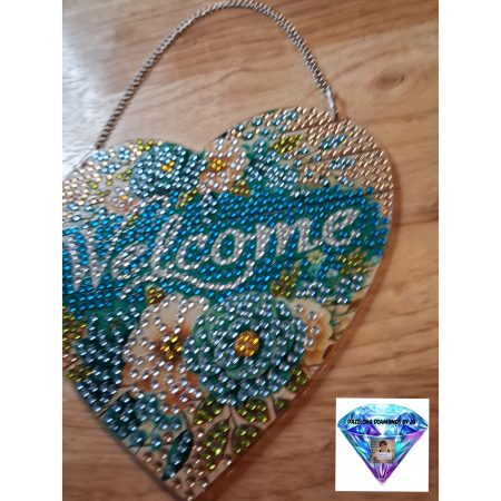 Handmade Heart-Shaped Welcome Sign with Colourful Rhinestones