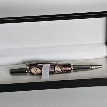 Handmade Sirocco Pen with Tree Bark Resin Body and Carved Hearts