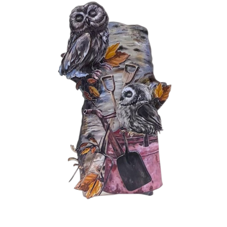 Owl Stump 8 x 4 unique handmade birthday or any occasion greeting card