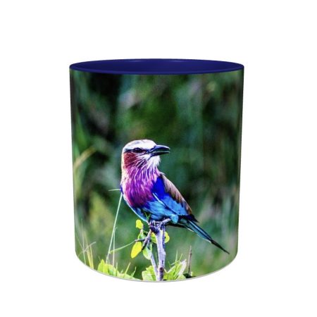Blue Coffee Mug with Colourful Lilac Breasted Roller Bird Print, 11oz