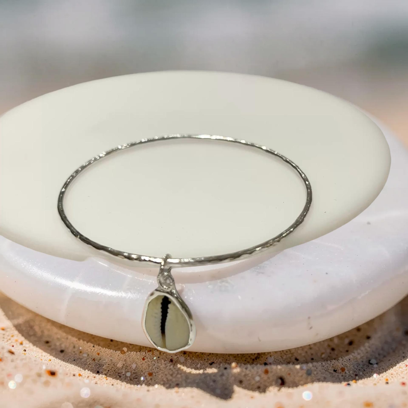 Silver Bangle With Cowrie Shell