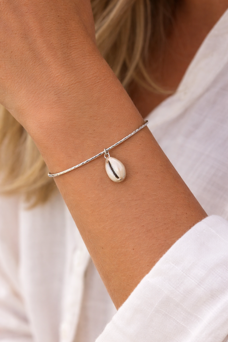 Silver Bangle With Cowrie Shell