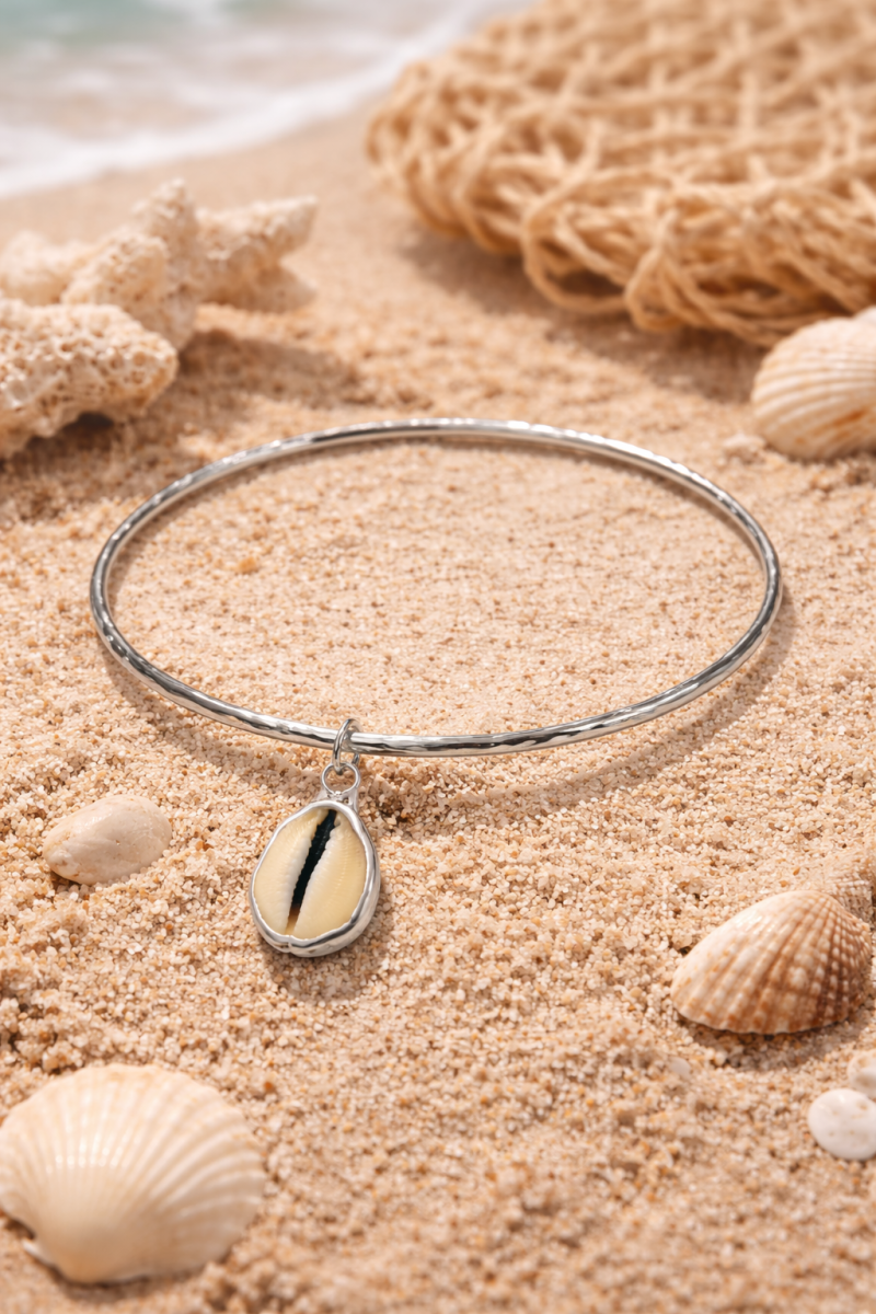 Silver Bangle With Cowrie Shell