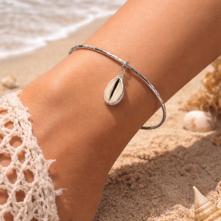 Silver Bangle With Cowrie Shell