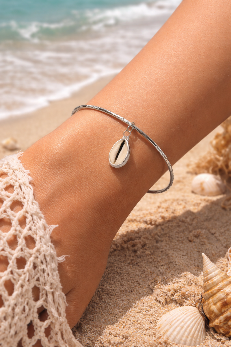 Silver Bangle With Cowrie Shell