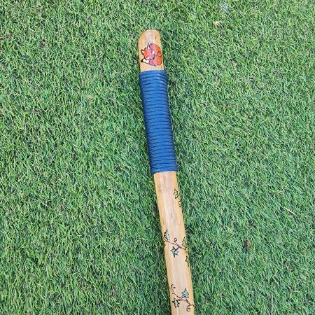 Hand crafted wooden staff with owl, fox, flowers, acorns 53in