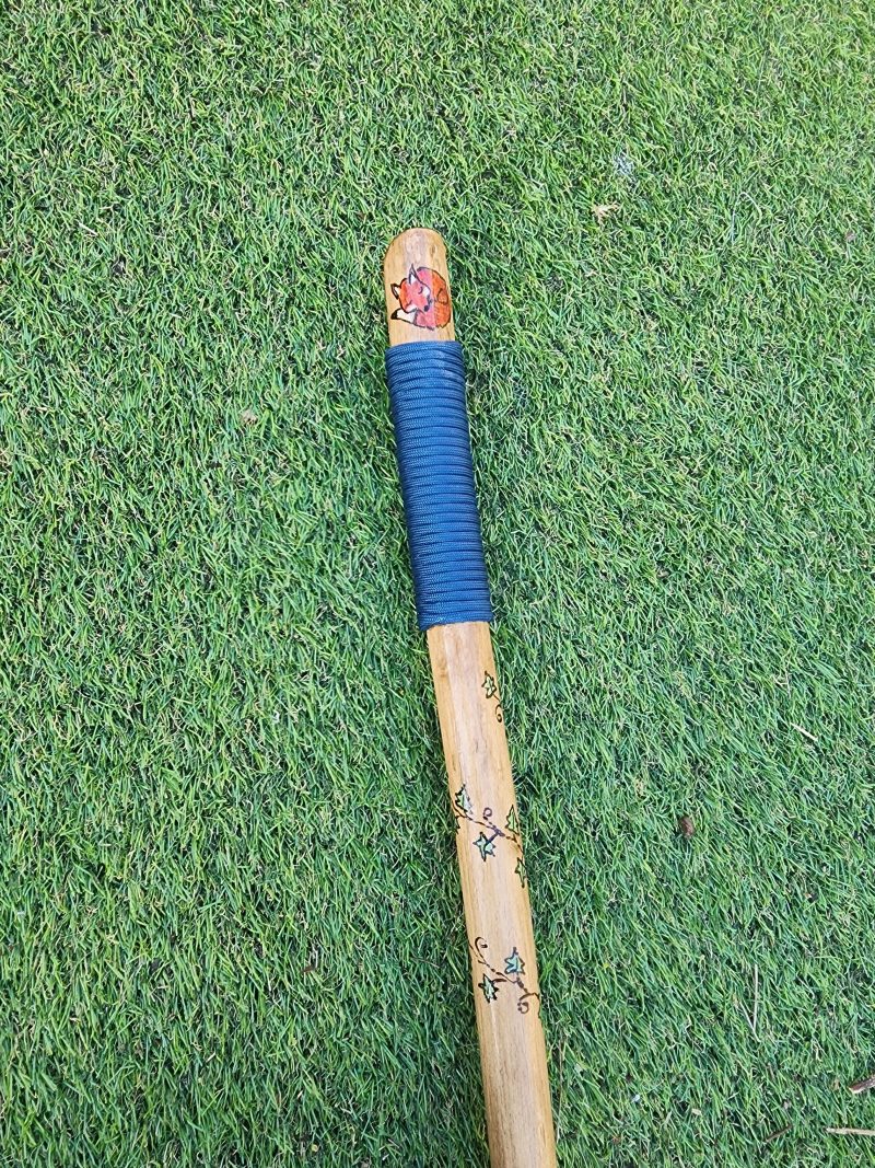 Hand crafted wooden staff with owl, fox, flowers, acorns 53in