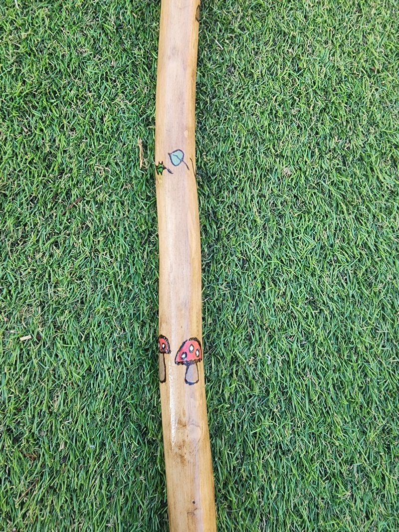 Hand crafted wooden staff with owl, fox, flowers, acorns 53in
