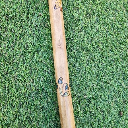 Hand crafted wooden staff with owl, fox, flowers, acorns 53in