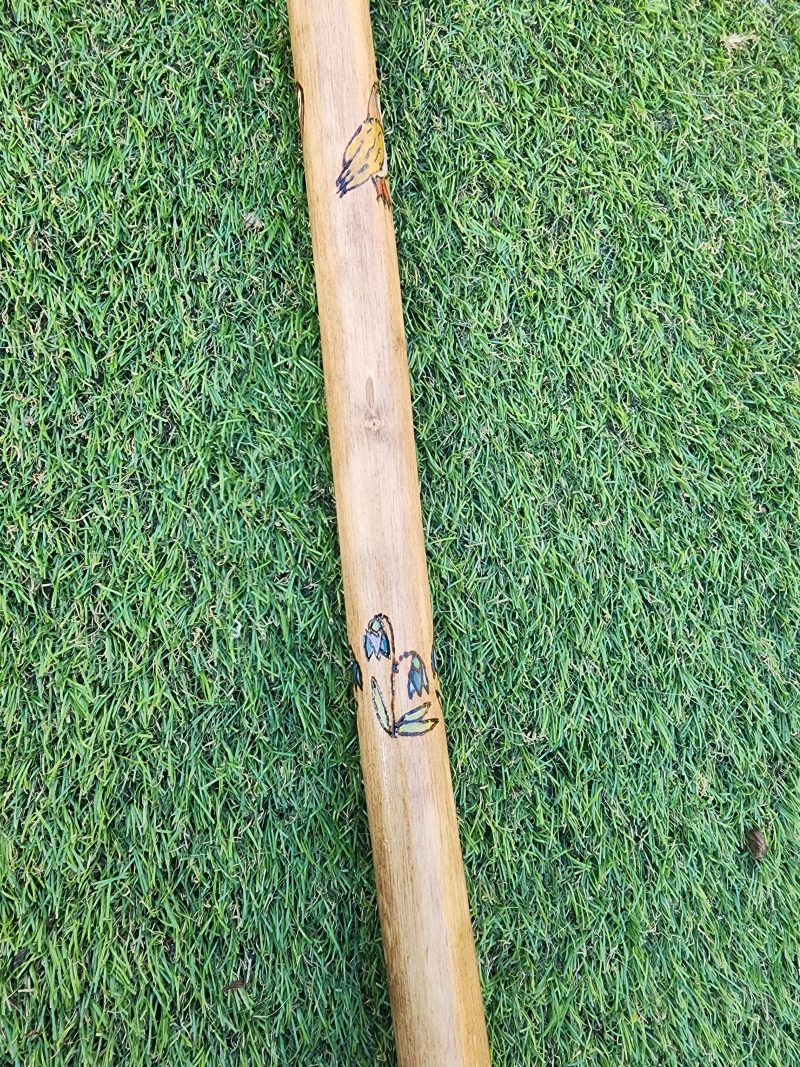 Hand crafted wooden staff with owl, fox, flowers, acorns 53in
