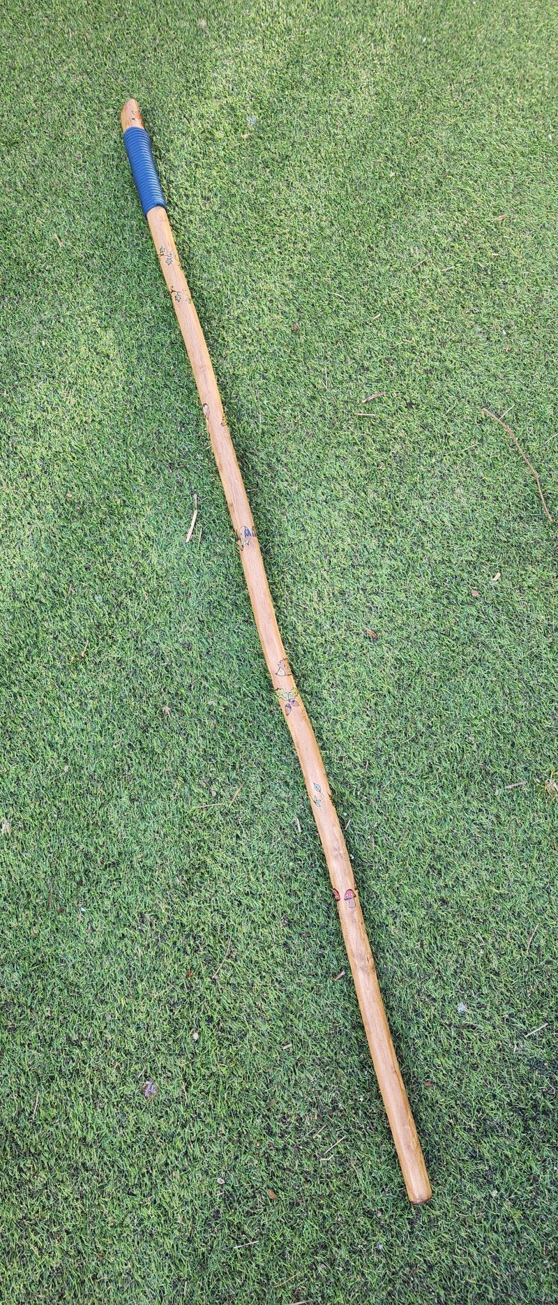 Hand crafted wooden staff with owl, fox, flowers, acorns 53in
