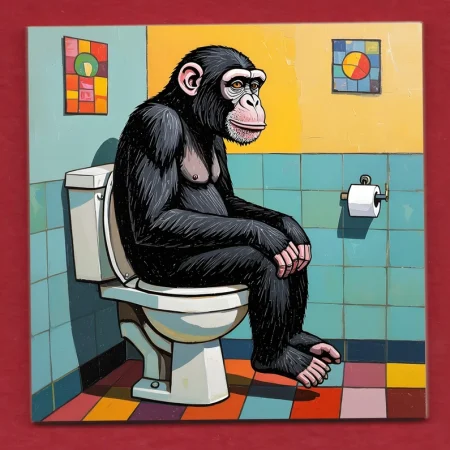 Chimp Monkey bathroom toilet door sign decorative ceramic art display tile 11cm with hook