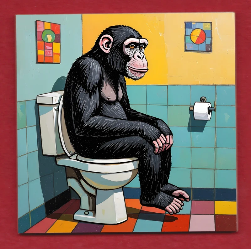 Chimp Monkey bathroom toilet door sign decorative ceramic art display tile 11cm with hook