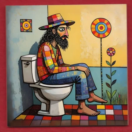 Hippie / Hipster bathroom toilet door sign decorative ceramic art display tile 11cm with hook