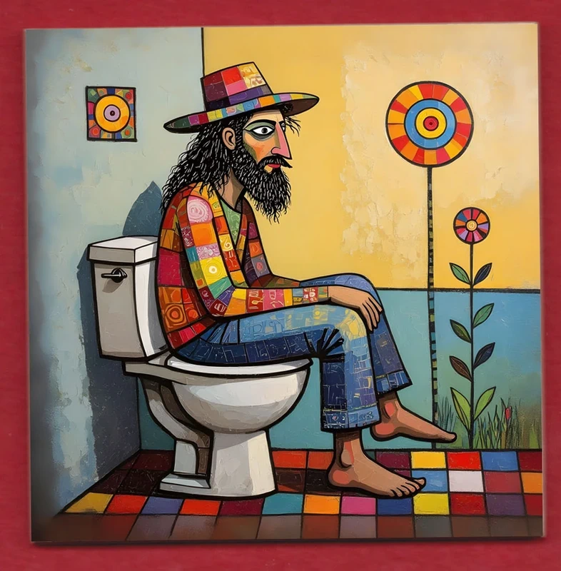 Hippie / Hipster bathroom toilet door sign decorative ceramic art display tile 11cm with hook