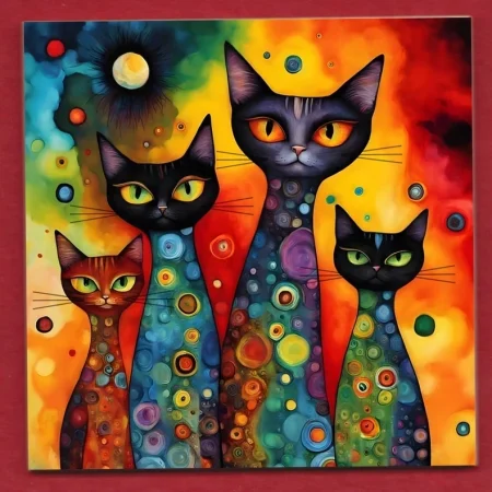 Psychedelic Multicolour Cats decorative ceramic art display tile 11cm with hook