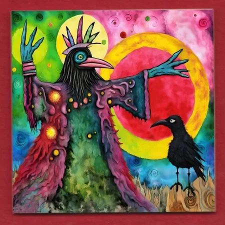 The Raven King Pagan decorative ceramic art display tile 11cm with hook