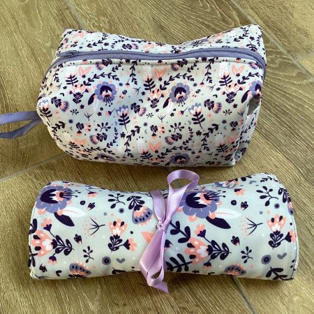 Handmade Small/Medium Purple Lined Wadded Zipped Pouch Make Up/Wash Bag & Matching Jewellery/Make Up Brushes Wrap